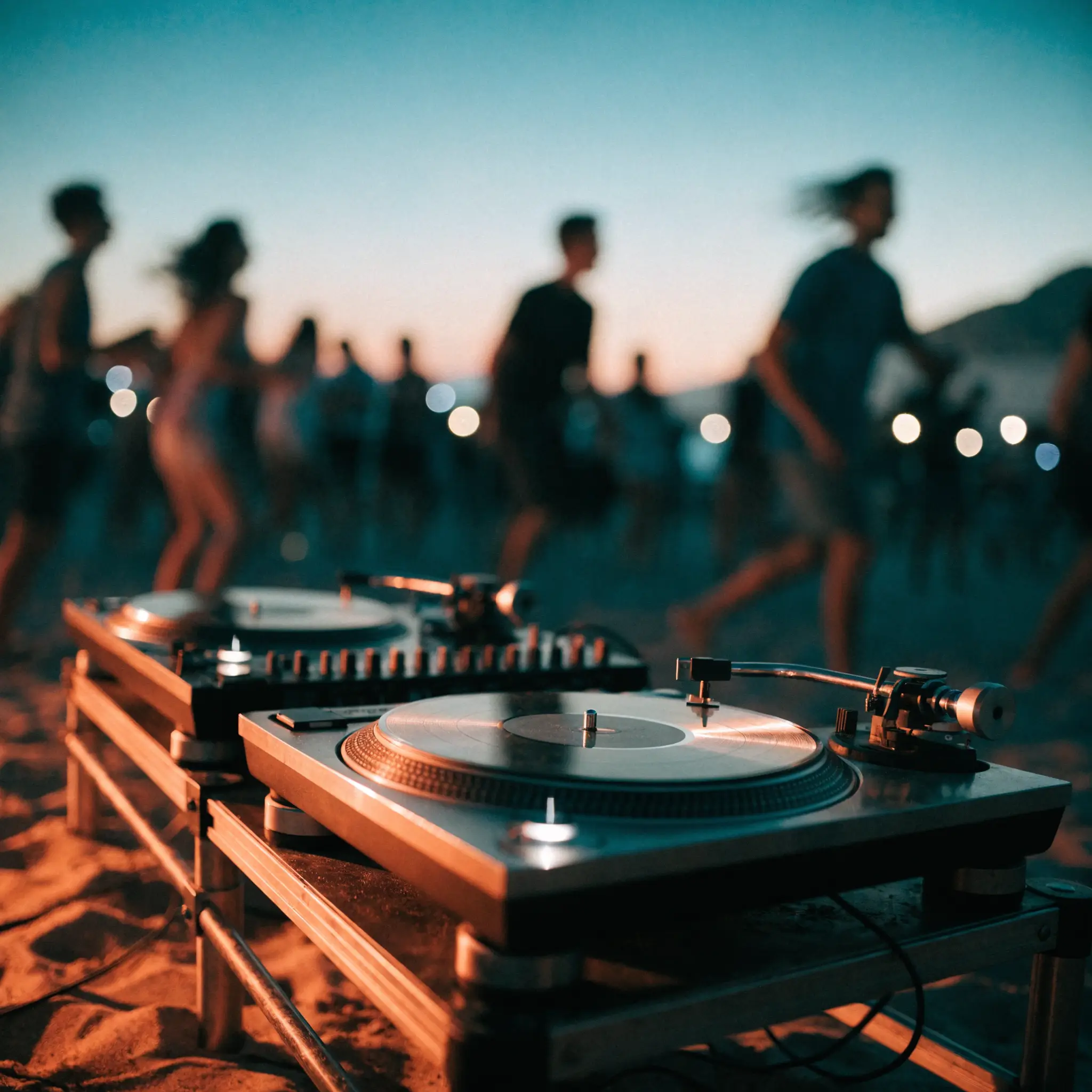 DJ draait op het strand